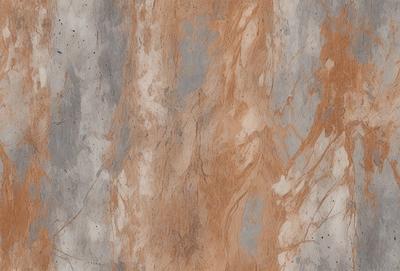 The primary subject of the image is a wall with a unique, textured surface. The setting is a room with a concrete wall, and the visual style appears to be a combination of photo and digital art. The dominant colors in the image are brown and orange, creating a warm and earthy atmosphere.