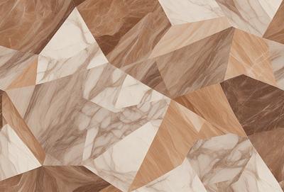 The image features a marble-like pattern with a mix of brown and white colors. The pattern is composed of various shapes and sizes, creating a visually interesting and textured surface. The setting appears to be a marble-like surface, possibly a wall or a floor, with a natural and elegant appearance. The visual style of the image is a combination of photo and digital art, resulting in a unique and intricate design. The colors and mood of the image are warm and inviting, with the brown and white tones ev