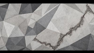 The primary subject of the image is a large crack in a wall. The setting is a room with a grey and white color scheme. The visual style is a combination of photo and digital art, creating a unique and intriguing appearance. The dominant colors are grey and white, with a slightly darker tone, giving the image a moody and dramatic atmosphere.