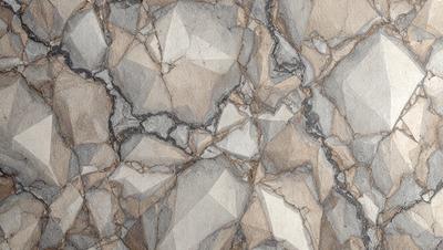 The primary subject of the image is a close-up of a marble surface with a pattern of triangles. The setting is a stone wall, and the visual style is a combination of a photo and a drawing. The colors and mood of the image are predominantly brown and gray, giving it a natural and earthy appearance.