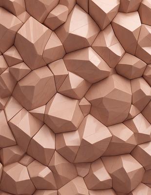 The primary subject of the image is a large, textured surface with a variety of shapes and patterns. The setting appears to be a wall or a textured surface, possibly made of wood or stone. The visual style of the image is a combination of photo and digital art, creating a unique and intricate design. The dominant colors in the image are earth tones, such as brown and beige, which contribute to a warm and natural atmosphere.