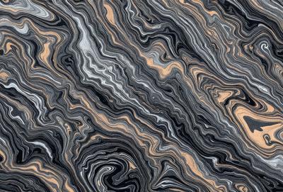 The primary subject of the image is a close-up of a marbled stone surface. The setting is a natural environment, with the stone surface being the main focus of the image. The visual style is a close-up of the stone, which gives a sense of depth and texture to the image. The colors and mood of the image are predominantly dark and moody, with the marbled stone surface being the main source of visual interest.