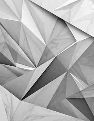 The primary subject of the image is a marble wall with a pattern of triangles. The setting is a room with a white marble wall, and the visual style is a close-up of the marble wall. The colors and mood of the image are predominantly white, giving it a clean and elegant appearance.