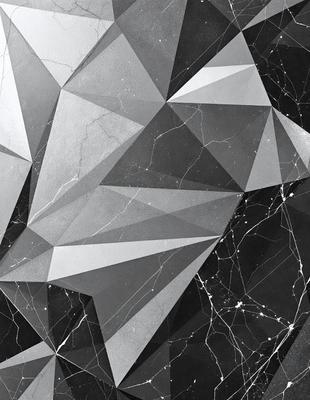 The primary subject of the image is a black and white geometric pattern, which appears to be a drawing or digital art. The setting is a black and white marble surface, which adds to the overall mood of the image. The visual style suggests that the image is a creative and artistic representation of the geometric pattern.