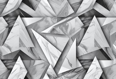 The primary subject of the image is a pattern of white and gray marble tiles. The setting is a white background, which provides a clean and minimalist appearance. The visual style is a combination of digital art and illustration, creating a unique and intricate design. The colors and mood of the image are predominantly white and gray, giving it a calm and sophisticated atmosphere.