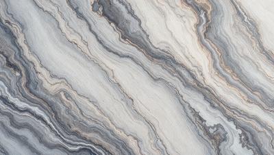 The primary subject of the image is a marble-like stone with a patterned texture. The setting is a stone surface, possibly a countertop or a wall. The visual style is a close-up of the stone, showcasing its intricate pattern. The colors and mood of the image are predominantly grays and browns, giving it a natural and earthy appearance.