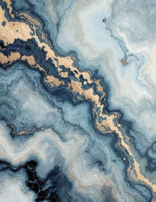 The primary subject of the image is a blue and gold marbled stone. The setting is a close-up of the marbled stone, showcasing its intricate patterns and textures. The visual style is a detailed, artistic representation of the stone, possibly as a digital art or illustration. The colors and mood of the image are predominantly blue and gold, creating a sense of elegance and sophistication.