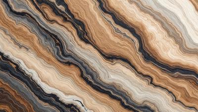 The primary subject of the image is a close-up of a marbled stone, showcasing its unique and intricate pattern. The setting is a natural environment, with the stone being the main focus of the scene. The visual style is a close-up, which emphasizes the details of the stone's texture and pattern. The colors and mood of the image are predominantly earthy tones, giving it a natural and organic feel.