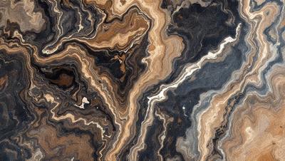 The primary subject of the image is a close-up of a marble stone with a unique and intricate pattern. The setting is a natural environment, with the stone being the main focus of the scene. The visual style is a close-up of the marble, showcasing its texture and details. The colors and mood of the image are predominantly dark, with the marble stone being the main source of light and contrast.
