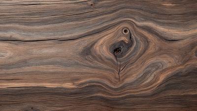 The primary subject of the image is a wooden surface, possibly a table or a piece of wood, with a unique and intricate pattern. The setting is a close-up view of the wooden surface, showcasing the details of the pattern. The visual style is a close-up, possibly a macro shot, which emphasizes the texture and patterns of the wood. The colors and mood of the image are warm and natural, with the wooden surface being the main focus.