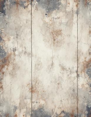 The primary subject of the image is a wooden plank with a worn and aged appearance. The setting is a room with a blue wall, and the visual style is a photo. The colors and mood of the image are predominantly brown and aged, giving it a vintage or rustic feel.
