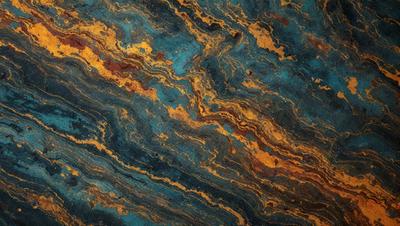 The primary subject of the image is a blue and yellow marbled stone. The setting is a close-up of the stone, showcasing its unique and intricate pattern. The visual style is a realistic representation of the stone, capturing its natural beauty. The dominant colors are blue and yellow, creating a vibrant and eye-catching atmosphere.