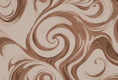 The primary subject of the image is a wooden surface with a swirling pattern. The setting is a room with a wooden floor, and the visual style is a combination of a photo and a drawing. The colors and mood of the image are warm and inviting, with the wooden surface being the main focus.