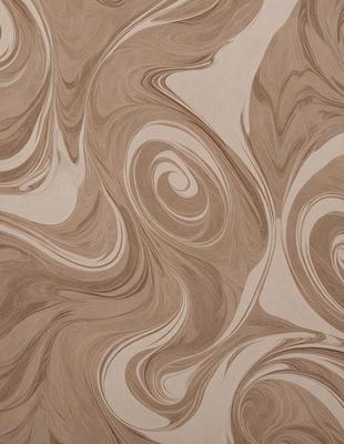 The primary subject of the image is a patterned surface, which appears to be a wood grain or a marbled texture. The setting is a room with a wooden floor, and the visual style is a close-up of the patterned surface. The colors and mood of the image are predominantly brown and earthy tones, giving it a natural and warm atmosphere.