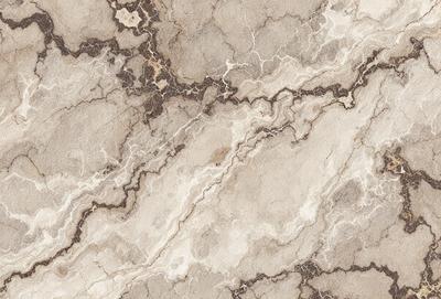 The image features a marble surface with a pattern of swirls and lines. The marble appears to be a light brown color, giving it a warm and natural appearance. The pattern of swirls and lines adds depth and texture to the surface, making it visually interesting. The overall atmosphere of the image is elegant and sophisticated, as marble is often associated with luxury and high-quality materials.