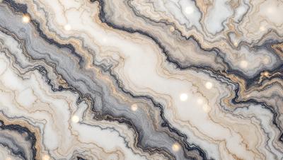The primary subject of the image is a marble countertop with a unique and intricate pattern. The setting is a kitchen, and the visual style is a close-up of the marble countertop. The colors and mood of the image are predominantly neutral, with a focus on the natural beauty of the marble.