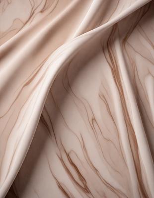 The primary subject of the image is a piece of fabric, possibly a sheet or a curtain, with a marbled pattern. The setting is a room with a wall, and the visual style appears to be a photo. The colors and mood of the image are predominantly neutral, with a touch of brown and white.
