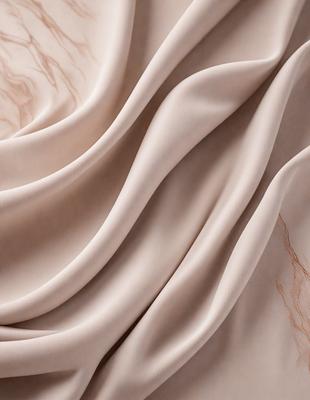 The primary subject of the image is a piece of fabric, which appears to be a piece of silk. The setting is a close-up of the fabric, showcasing its texture and details. The visual style is a realistic representation of the fabric, with no indication of digital art or illustration. The colors and mood of the image are predominantly neutral, with the fabric being a light beige or tan color.