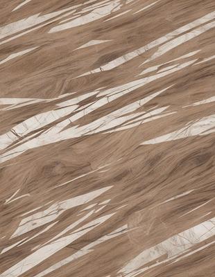 The primary subject of the image is a brown and white marble patterned floor. The setting is a room with a wooden floor, and the visual style is a close-up of the floor. The colors and mood of the image are warm and natural, with the brown and white marble pattern creating a sense of elegance and sophistication.