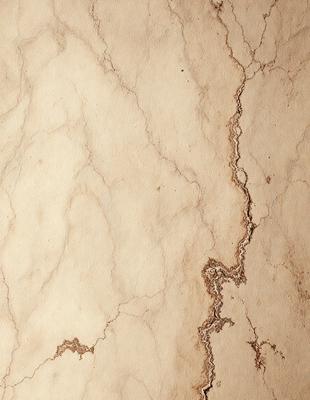 The primary subject of the image is a marble wall with a crack in it. The setting is a room with a marble surface. The visual style is a close-up of the marble wall, showcasing the crack and the marble texture. The colors and mood of the image are predominantly neutral, with the marble surface being the main focus.