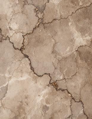 The image features a large, cracked stone surface with a variety of textures and colors. The primary subject is the stone, which appears to be a natural material with a rough and uneven texture. The setting is outdoors, with the stone surface being the main focus of the image. The visual style is a close-up of the stone, showcasing its intricate details and patterns. The colors and mood of the image are predominantly earthy tones, giving it a natural and rugged appearance.