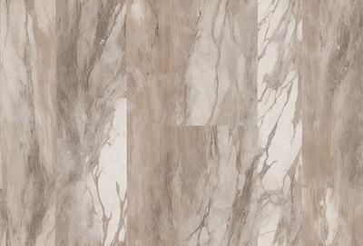 The image features a marble-like pattern on a wall, with a combination of brown and white colors. The pattern is reminiscent of a marble tile, giving the impression of a natural stone surface. The setting appears to be a room with a tiled wall, possibly a bathroom or a kitchen. The visual style of the image is a close-up of the marble-like pattern, highlighting the intricate details of the design.