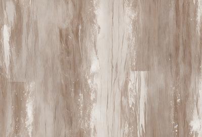 The primary subject of the image is a wooden floor with a patterned texture. The setting is a room with a wooden wall, and the visual style is a close-up of the floor. The colors and mood of the image are predominantly brown and earthy, giving it a warm and natural atmosphere.