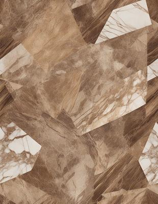 The primary subject of the image is a marble tile with a brown and white pattern. The setting is a marble floor, and the visual style is a close-up of the tile. The colors and mood of the image are warm and earthy, with the brown and white pattern creating a natural and elegant appearance.