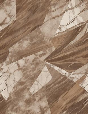 The primary subject of the image is a marble floor with a unique pattern. The setting is a room with a brown and white marble floor, which is the main focus of the image. The visual style is a close-up of the floor, showcasing the intricate pattern and texture. The colors and mood of the image are warm and earthy, with the brown and white marble creating a natural and elegant atmosphere.