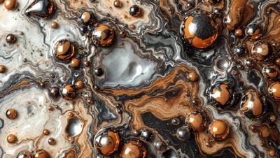 The primary subject of the image is a close-up of a rock with various bubbles and orbs on it. The rock appears to be a piece of marble, and the bubbles and orbs are likely part of the natural formation of the rock. The setting is a close-up of the rock, showcasing the intricate details of the bubbles and orbs. The visual style of the image is a close-up, which emphasizes the details of the rock and its unique features. The colors and