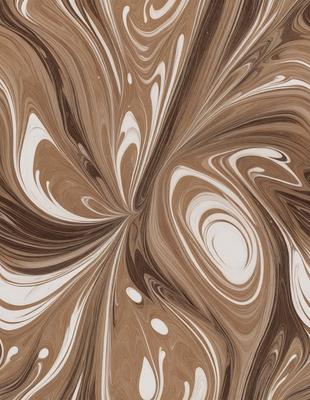The primary subject of the image is a swirling pattern of brown and white colors, which creates a visually striking and intricate design. The setting is a wooden surface, possibly a table or a piece of furniture, that serves as the background for the pattern. The visual style of the image is a combination of digital art and illustration, as it showcases a detailed and complex design. The dominant colors in the image are brown and white, which contribute to the overall atmosphere of the pattern, giving it a sense of depth and complexity