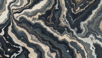 The primary subject of the image is a close-up of a black and white marble pattern. The setting is a stone surface, possibly a countertop or a wall. The visual style is a close-up of the marble pattern, which gives a sense of depth and texture to the image. The colors and mood of the image are predominantly black and white, creating a classic and elegant atmosphere.