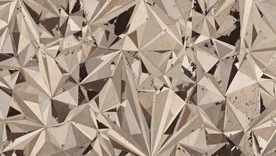 The primary subject of the image is a close-up of a diamond pattern, which is a design made up of triangles. The setting is a wooden surface, and the visual style appears to be a combination of a photo and digital art. The dominant colors in the image are brown and white, creating a warm and earthy atmosphere.