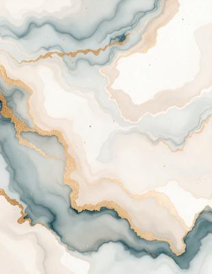 The primary subject of the image is a marble-like pattern with gold accents. The setting is a white background, which provides a clean and elegant appearance. The visual style is a combination of digital art and illustration, creating a unique and artistic representation of the marble pattern. The colors and mood of the image are predominantly white and gold, giving it a luxurious and sophisticated feel.