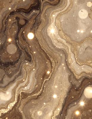 The primary subject of the image is a close-up of a marble surface with a pattern of stars and circles. The setting is a dark room, and the visual style appears to be a combination of a photo and digital art. The colors and mood of the image are predominantly dark, with the stars and circles providing a contrasting and intriguing pattern.