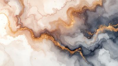 The primary subject of the image is a painting or drawing of a swirling, colorful pattern. The setting is a white background, which provides a clean and uncluttered appearance. The visual style is a combination of digital art and illustration, as the colors and patterns are intricately detailed and well-defined. The dominant colors in the image are gold, blue, and gray, creating a sense of depth and complexity in the swirling pattern. The overall atmosphere of the image is one of beauty and artistic expression.