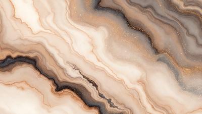 The primary subject of the image is a marble-like stone with a pattern of swirls and stripes. The setting is a natural environment, possibly a rock formation or a stone wall. The visual style is a close-up of the stone, showcasing its intricate design. The colors and mood of the image are predominantly earthy tones, giving it a natural and organic feel.