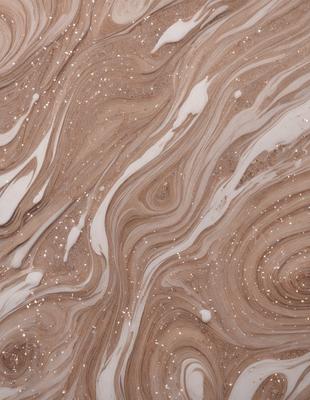 The primary subject of the image is a close-up of a marbled surface, which appears to be a combination of brown and white colors. The setting is a textured surface, possibly a wall or a piece of art. The visual style of the image is a close-up, which emphasizes the intricate details of the marbled surface. The colors and mood of the image are warm and inviting, with the brown and white colors creating a sense of depth and texture.