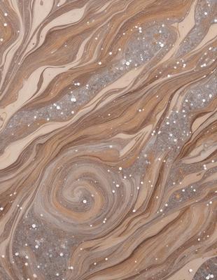 The primary subject of the image is a close-up of a patterned surface, which appears to be a marbled or textured material. The setting is a room with a brown and white color scheme. The visual style is a combination of a photo and digital art, creating a unique and intricate design. The colors and mood of the image are warm and inviting, with the brown and white tones creating a sense of depth and texture.