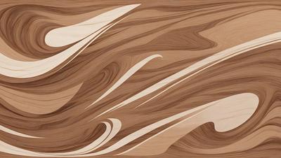 The primary subject of the image is a wooden table with a unique and intricate design. The table features a pattern of swirls and waves, giving it a distinct and artistic appearance. The setting is a room with a wooden floor, which complements the wooden table. The visual style of the image is a combination of natural elements and artistic design, creating a visually appealing and captivating scene. The colors and mood of the image are warm and inviting, with the wooden elements and swirls adding a sense of texture