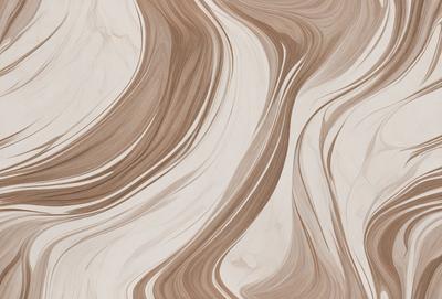 The primary subject of the image is a patterned wallpaper with a brown and white color scheme. The setting is a room with a wooden floor, and the visual style appears to be a combination of a photo and a drawing. The colors and mood of the image are warm and inviting, creating a cozy atmosphere.