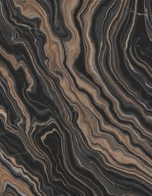 The primary subject of the image is a close-up of a marble tile with a unique, swirling pattern. The setting is a wall, and the visual style is a photo. The dominant colors are black and brown, creating a rich and textured appearance. The overall atmosphere is elegant and sophisticated, with the marble tile serving as a striking focal point.