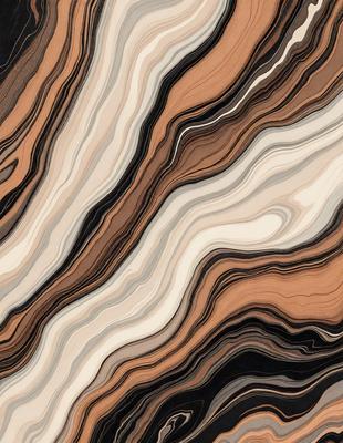 The primary subject of the image is a close-up of a marbled stone, showcasing its intricate and visually appealing pattern. The setting is a natural environment, with the stone being the main focus of the scene. The visual style is a close-up, which emphasizes the details of the stone's texture and pattern. The colors and mood of the image are predominantly earthy tones, such as brown, orange, and beige, which create a sense of warmth and natural beauty.