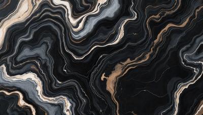 The primary subject of the image is a close-up of a black and white marble tile. The setting is a dark room, and the visual style appears to be a photo. The dominant colors are black and white, creating a classic and elegant atmosphere.