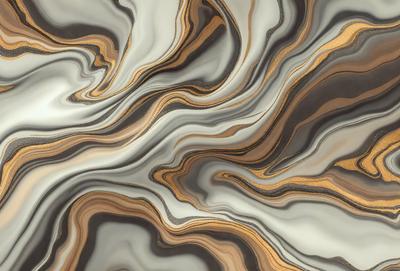 The primary subject of the image is a close-up of a marble countertop with a patterned design. The setting is a kitchen, and the visual style is a photo. The countertop features a mix of brown and white colors, creating a warm and inviting atmosphere.