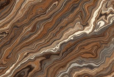 The primary subject of the image is a close-up of a marbled stone surface. The setting is a natural environment, with the stone surface being the main focus of the image. The visual style is a close-up, which emphasizes the intricate patterns and textures of the marbled stone. The colors and mood of the image are predominantly earthy tones, giving it a natural and organic feel.