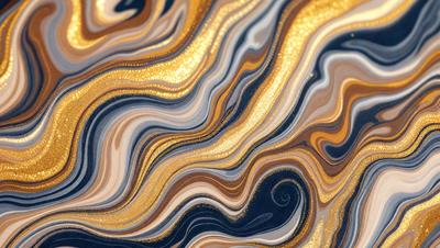 The primary subject of the image is a close-up of a marbled stone, featuring a mix of gold, blue, and brown colors. The setting is a natural environment, with the stone being the main focus of the scene. The visual style is a close-up of the stone, showcasing its unique texture and pattern. The colors and mood of the image are warm and earthy, with the gold and brown tones creating a sense of natural beauty.