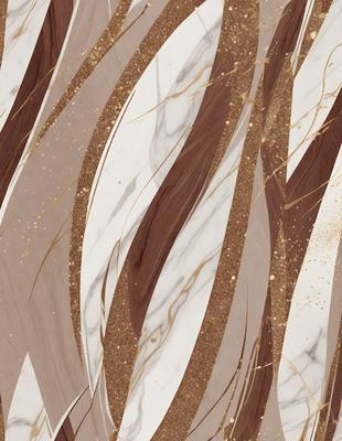 The primary subject of the image is a marble wall with a gold and white pattern. The setting is a room with a marble floor. The visual style is a combination of digital art and illustration, creating a unique and intricate design. The dominant colors are gold, white, and brown, giving the wall a luxurious and elegant appearance.