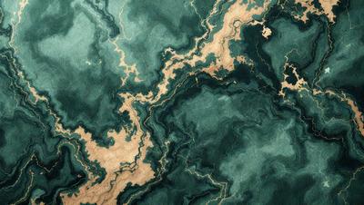 The primary subject of the image is a blue and green marbled surface, which appears to be a painting or a digital artwork. The setting is a dark blue background, and the visual style is a combination of photo and digital art. The colors and mood of the image are predominantly dark and moody, with the blue and green marbled surface creating a sense of depth and intrigue.