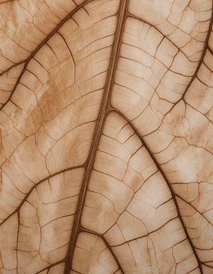 The primary subject of the image is a leaf, which is the main object, scene, or focus of the image. The leaf is brown and appears to be a piece of bark, possibly from a tree. The setting or background of the image is a wooden surface, which adds to the overall visual style. The visual style of the image is a close-up of the leaf, showcasing its texture and details. The colors and mood of the image are earthy and natural, with the brown leaf and wooden surface creating a sense
